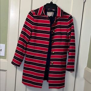 Banana Republic Red, Black and White Striped Coat